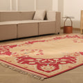 Vintage Uşak Turkish Area Rug 7x11 ft — Beige & Red Floral