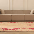 Vintage Uşak Turkish Area Rug 7x11 ft — Beige & Red Floral