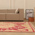 Vintage Uşak Turkish Area Rug 7x11 ft — Beige & Red Floral