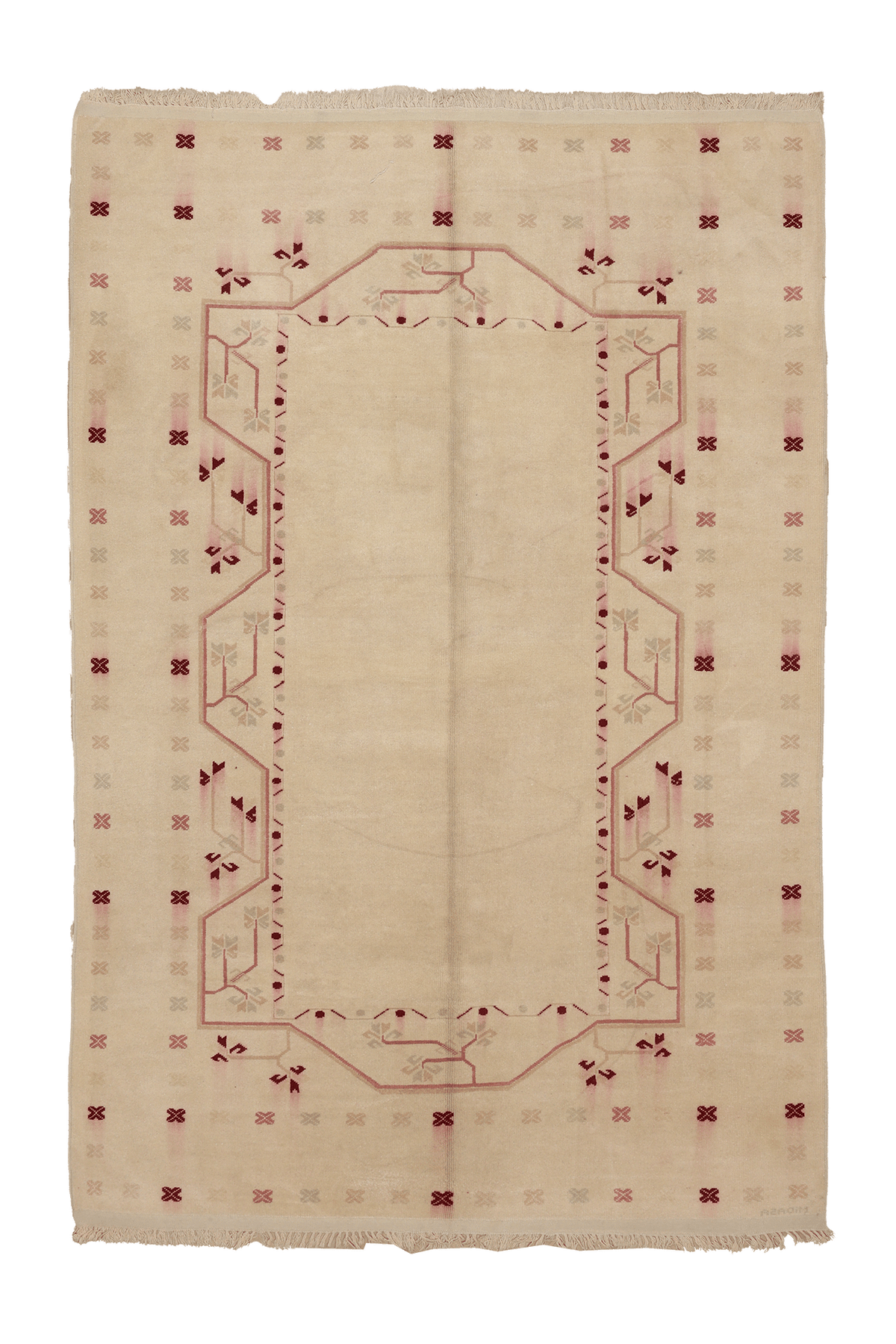 Vintage Muğla Turkish Area Rug 5x8 ft — Beige & Red Geometric