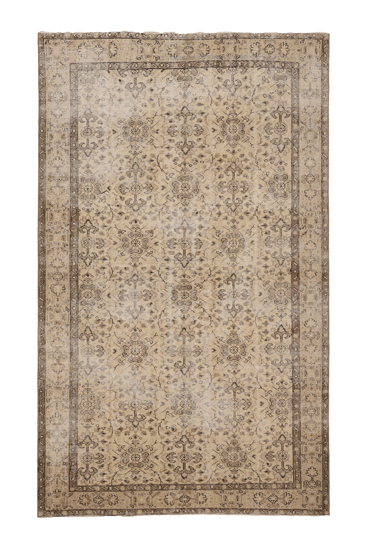 Vintage Isparta Turkish Area Rug 5x9 ft — Beige & Brown Floral