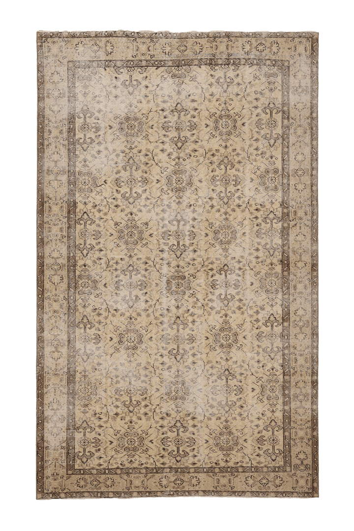 Vintage Isparta Turkish Area Rug 5x9 ft — Beige & Brown Floral