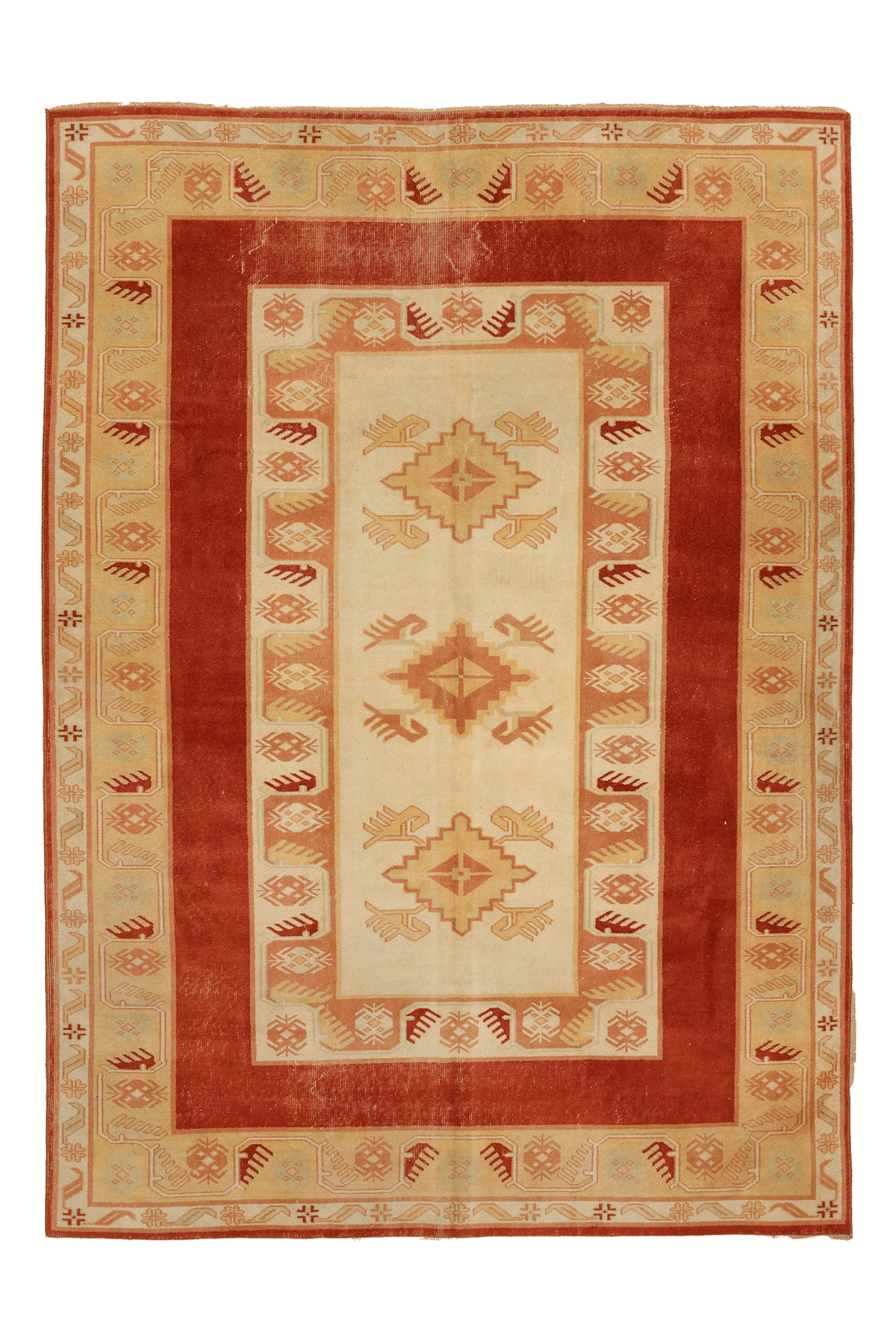 Vintage Muğla Turkish Area Rug 6x8 ft — Red & Beige Geometric