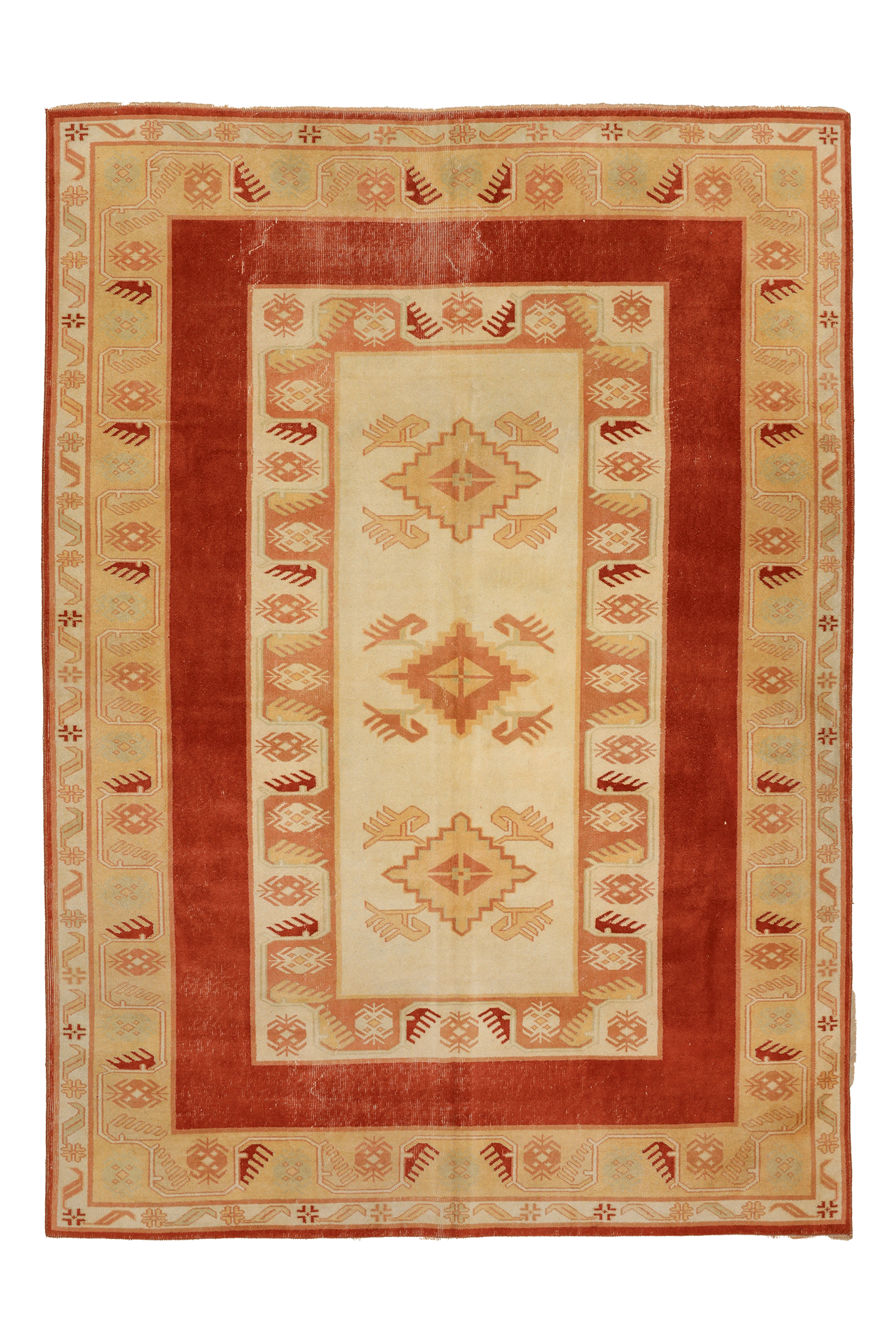 Vintage Muğla Turkish Area Rug 6x8 ft — Red & Beige Geometric