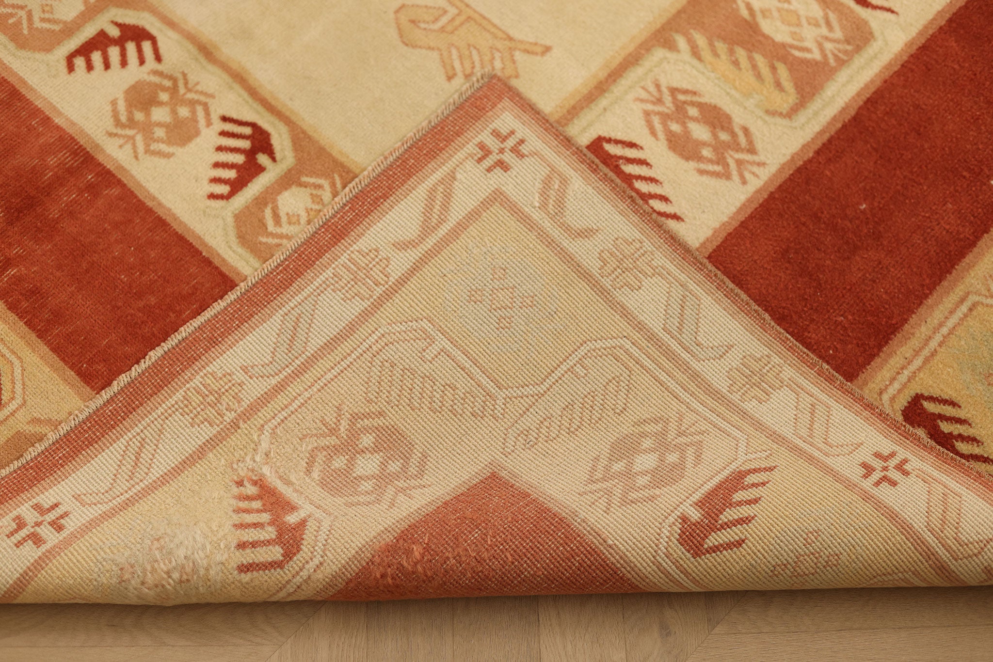 Vintage Muğla Turkish Area Rug 6x8 ft — Red & Beige Geometric