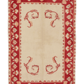 Vintage Uşak Turkish Area Rug 4x7 ft — Beige & Red Floral