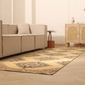 Vintage Konya Turkish Runner Rug 3x12 ft — Beige & Brown Geometric