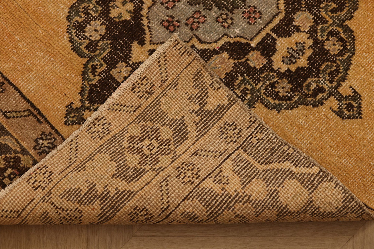 Vintage Konya Turkish Runner Rug 3x12 ft — Beige & Brown Geometric
