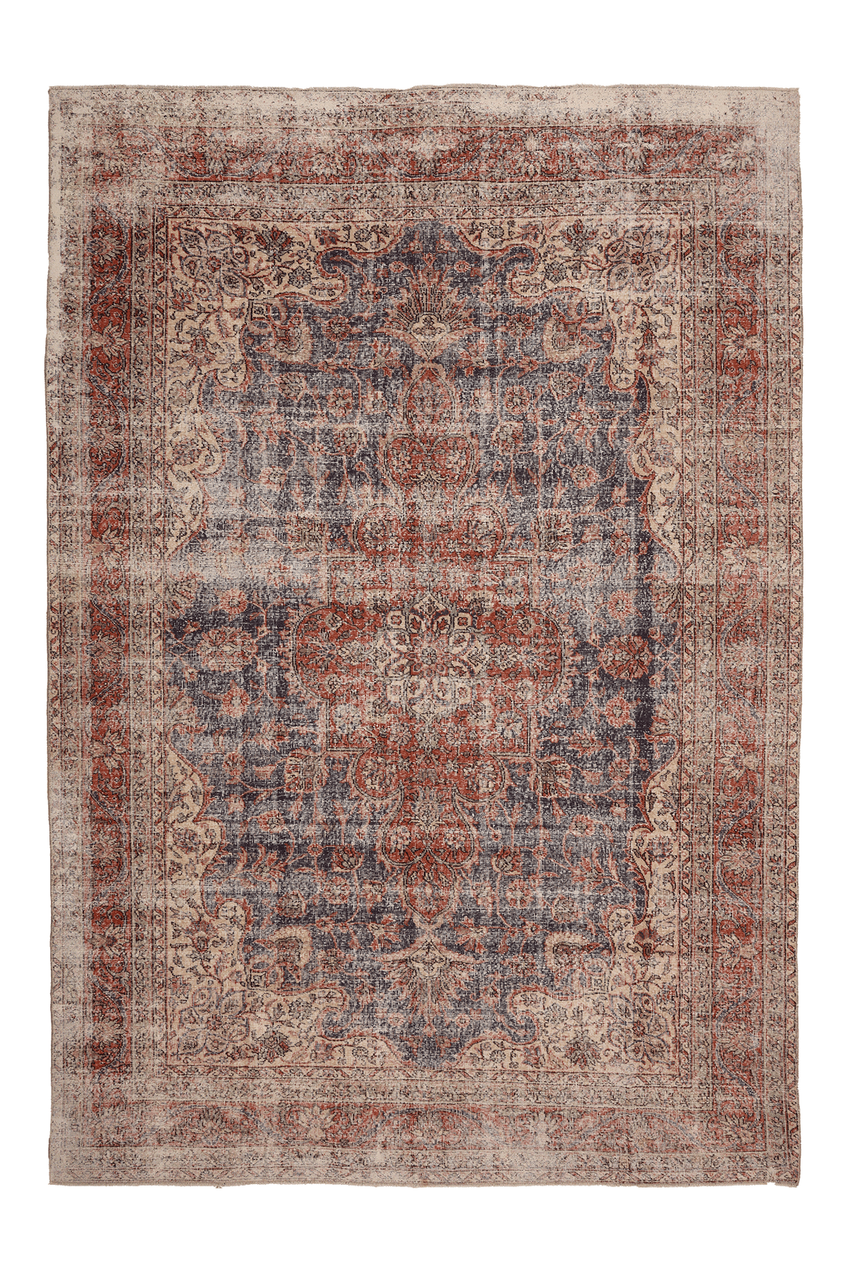 Vintage Isparta Turkish Area Rug 8x12 ft — Blue & Red Distressed