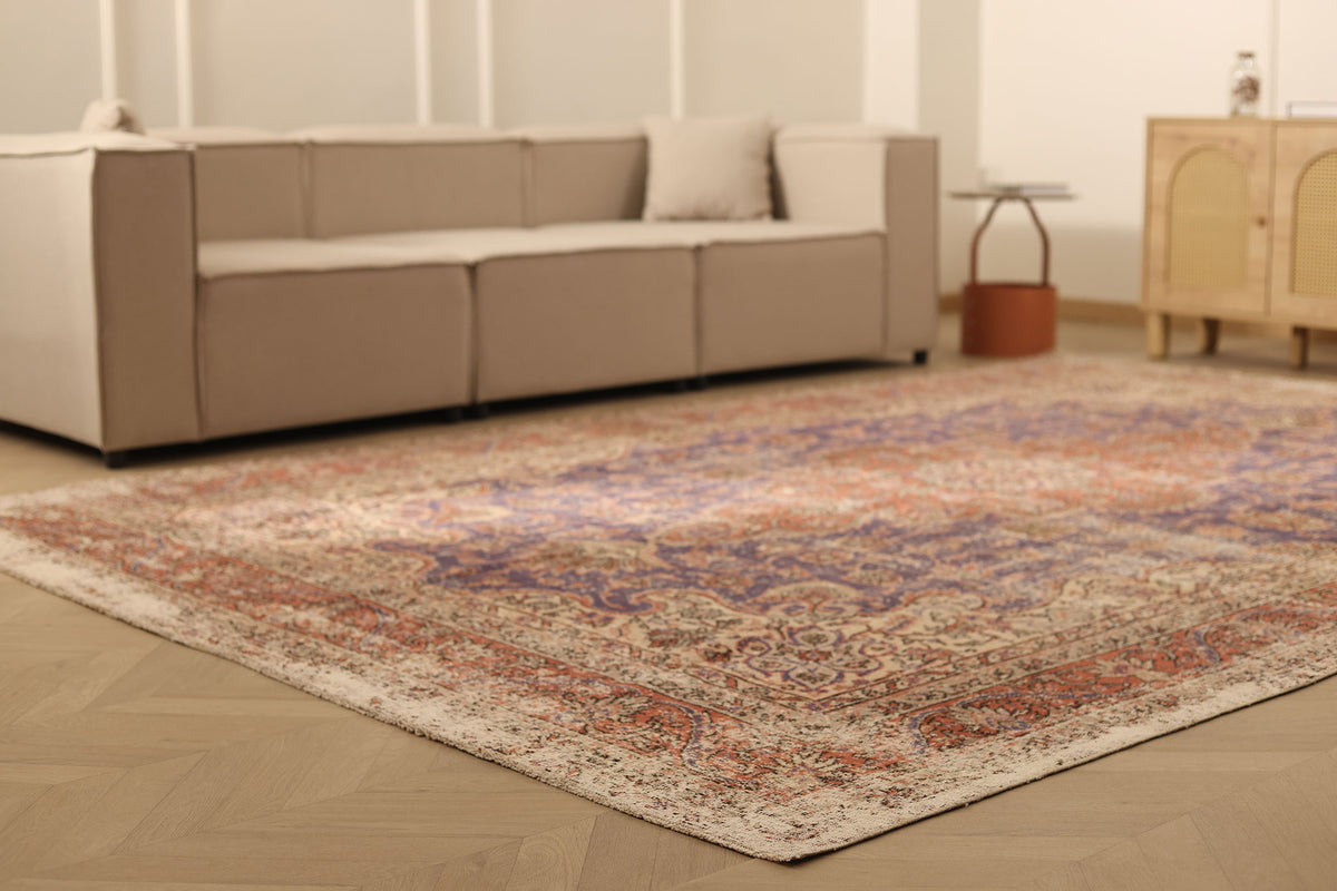 Vintage Isparta Turkish Area Rug 8x12 ft — Blue & Red Distressed