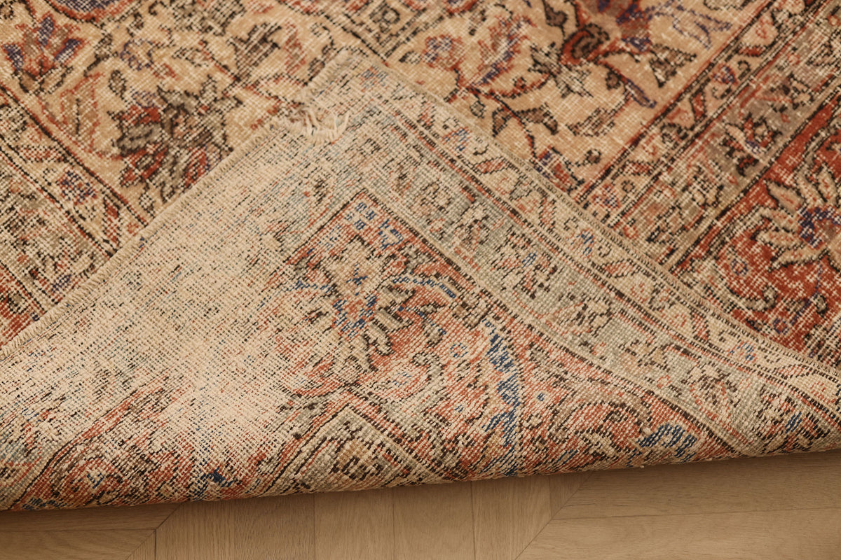 Vintage Isparta Turkish Area Rug 8x12 ft — Blue & Red Distressed