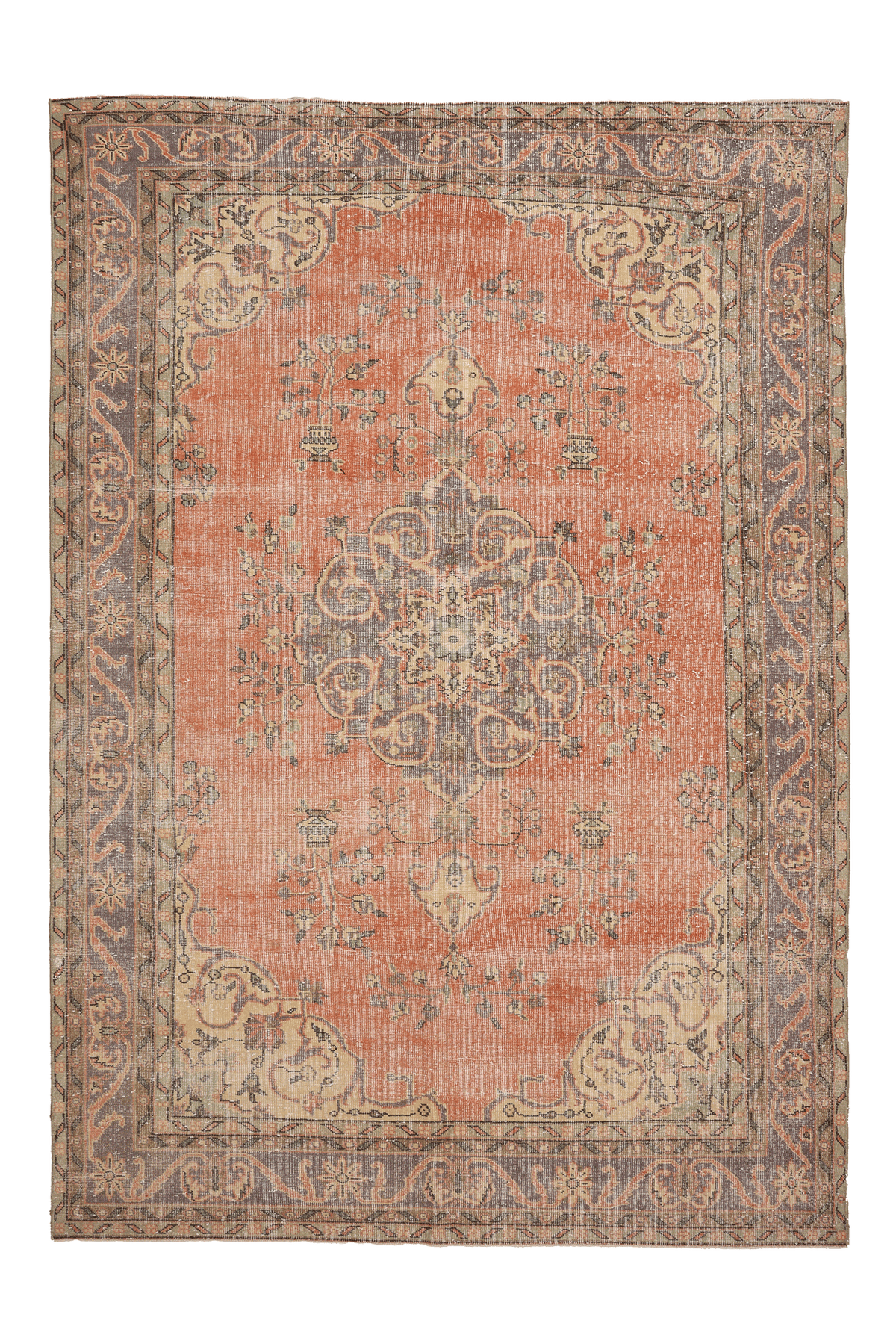 Vintage Isparta Turkish Area Rug 6x10 ft — Orange & Gray Floral