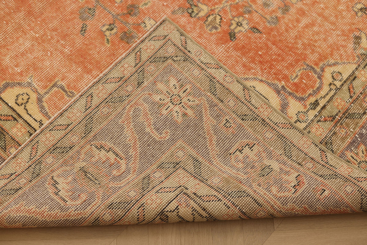 Vintage Isparta Turkish Area Rug 6x10 ft — Orange & Gray Floral