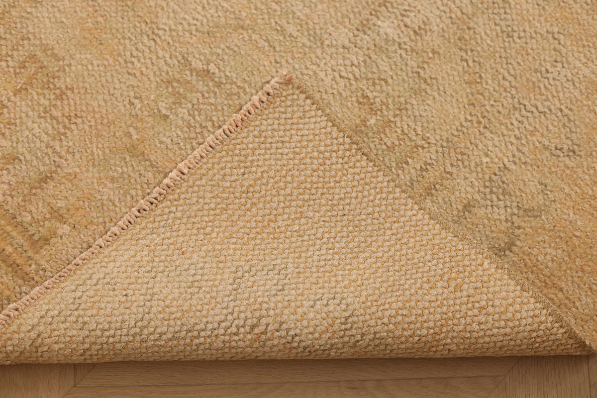 Vintage Malatya Turkish Runner Rug 3x8 ft — Beige & Orange Distressed