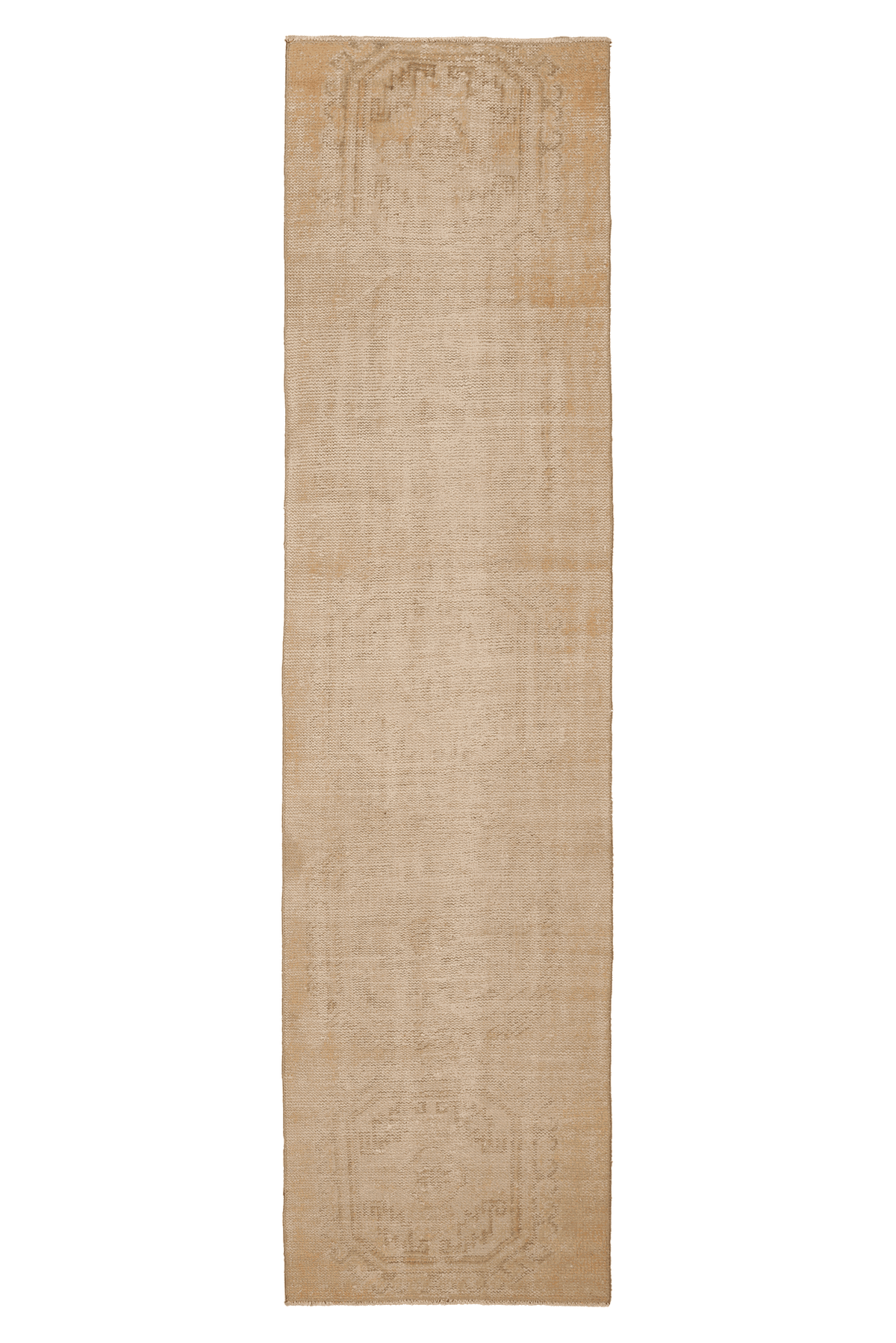 Vintage Malatya Turkish Runner Rug 3x8 ft — Beige & Orange Distressed