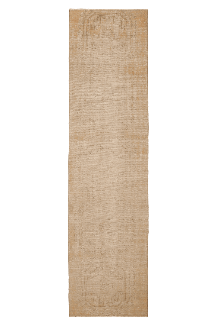 Vintage Malatya Turkish Runner Rug 3x8 ft — Beige & Orange Distressed