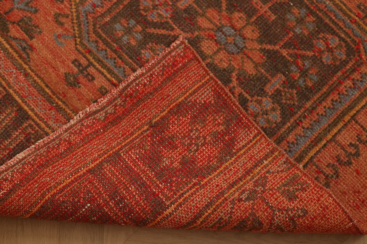 Vintage Konya Turkish Runner Rug 3x11 ft — Red & Brown Floral