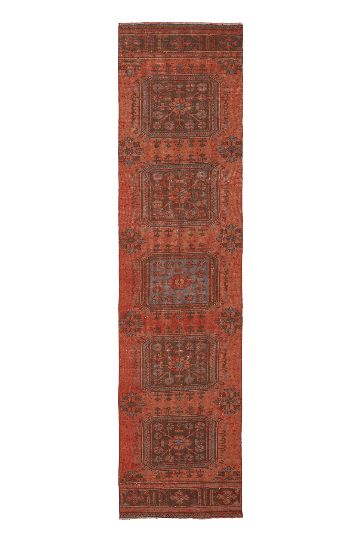 Vintage Konya Turkish Runner Rug 3x11 ft — Red & Brown Floral