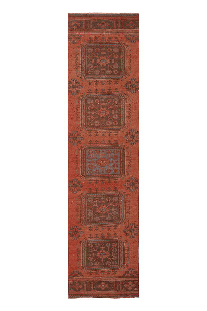 Vintage Konya Turkish Runner Rug 3x11 ft — Red & Brown Floral