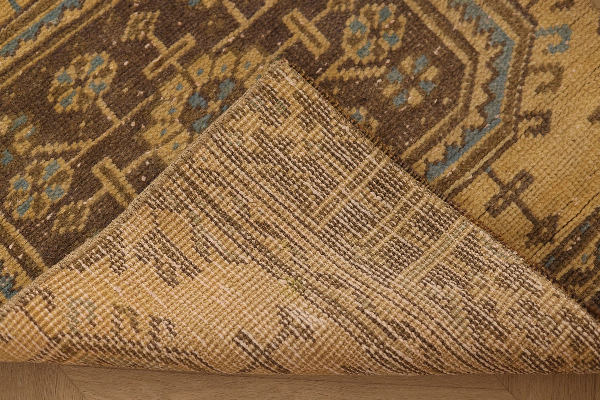 Vintage Konya Turkish Runner Rug 2x10 ft — Beige & Brown Floral