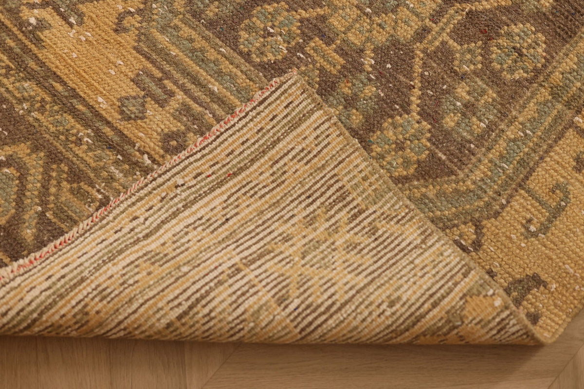Vintage Konya Turkish Runner Rug 2x11 ft — Beige & Brown Geometric