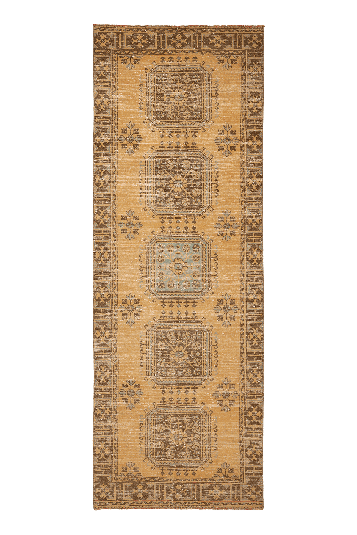 Vintage Konya Turkish Runner Rug 4x12 ft — Beige & Brown Floral