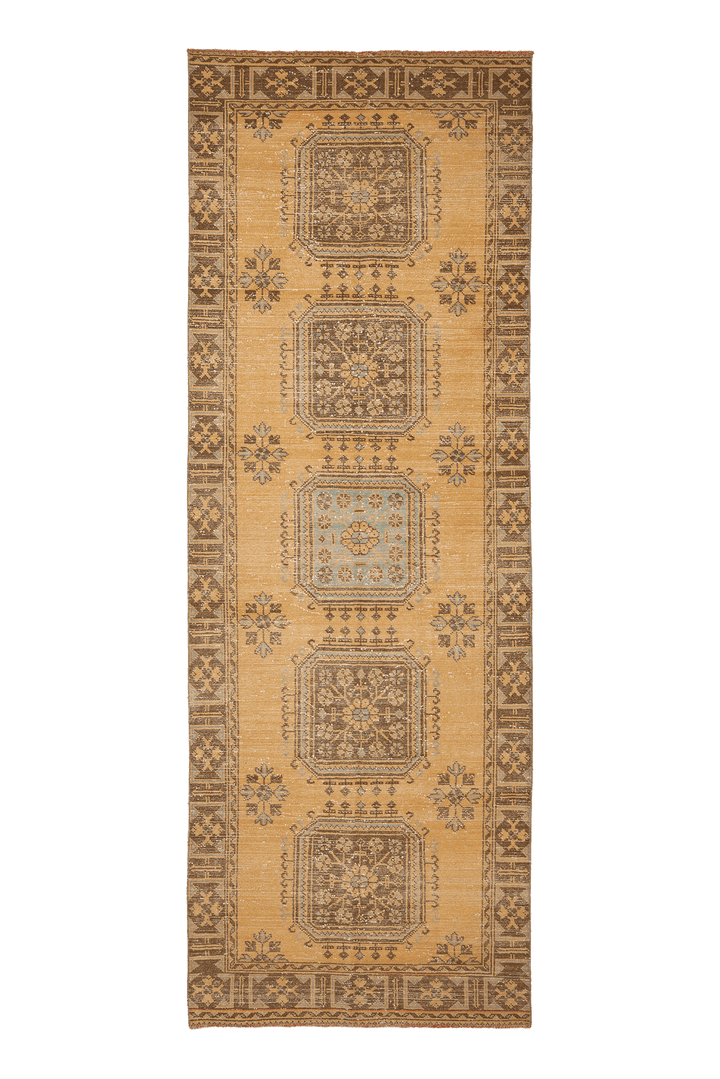 Vintage Konya Turkish Runner Rug 4x12 ft — Beige & Brown Floral