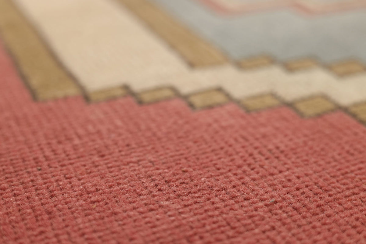 Vintage Nevşehir Turkish Area Rug 4x7 ft — Red & Blue Geometric