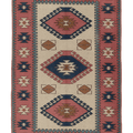 Vintage Nevşehir Turkish Area Rug 4x6 ft — Beige & Pink Geometric