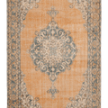 Vintage Isparta Turkish Area Rug 7x11 ft — Orange & Gray Floral