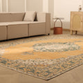 Vintage Isparta Turkish Area Rug 7x11 ft — Orange & Gray Floral