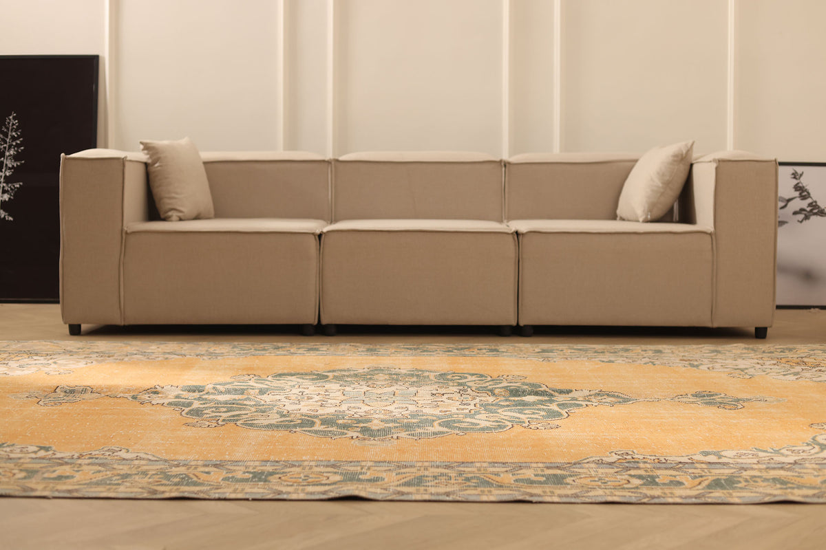 Vintage Isparta Turkish Area Rug 7x11 ft — Orange & Gray Floral