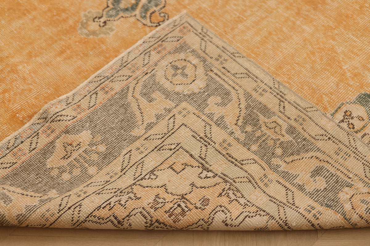 Vintage Isparta Turkish Area Rug 7x11 ft — Orange & Gray Floral
