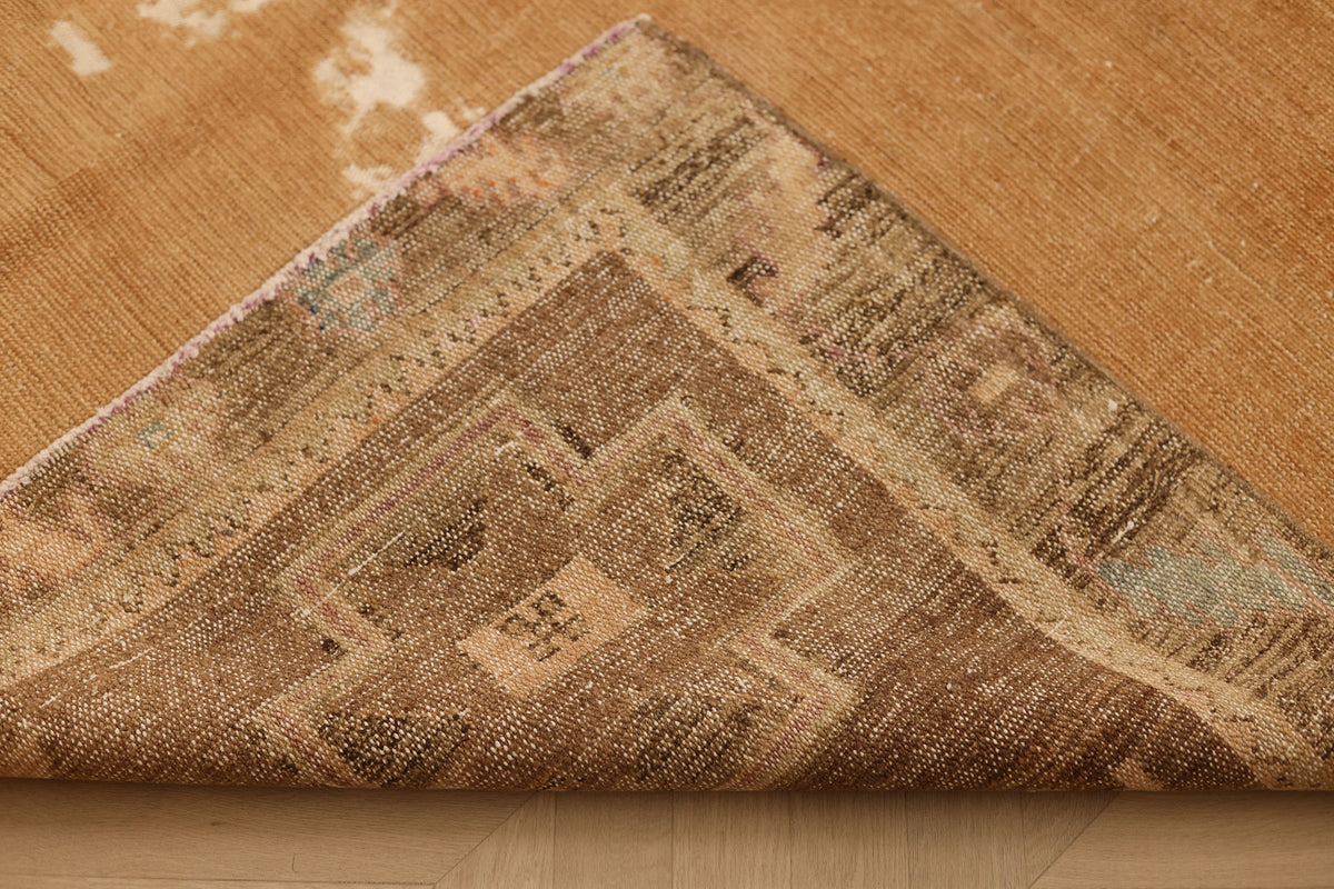 Vintage Van Turkish Area Rug 6x13 ft — Beige & Brown Distressed