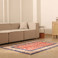 Vintage Uşak Turkish Area Rug 4x6 ft — Red & Blue Floral