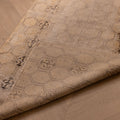 Hand-woven vintage Isparta runner rug in beige with geometric patterns, crafted from wool and cotton on a wooden floor.