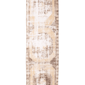 Vintage 2x10 ft Turkish runner rug in beige and brown wool with geometric patterns and a distressed farmhouse style.