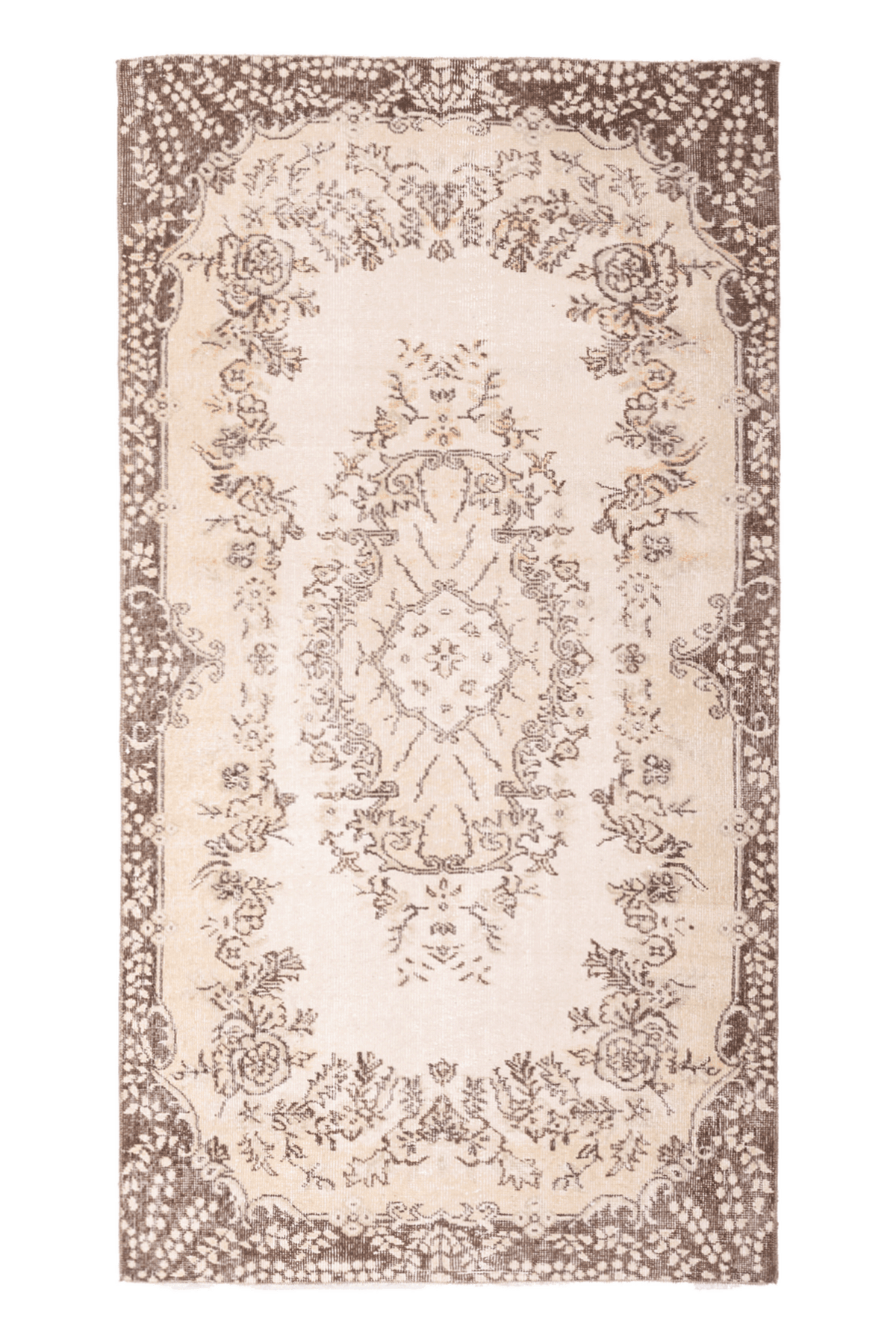 Vintage Isparta Turkish Area Rug 3x6 ft — White & Beige Floral