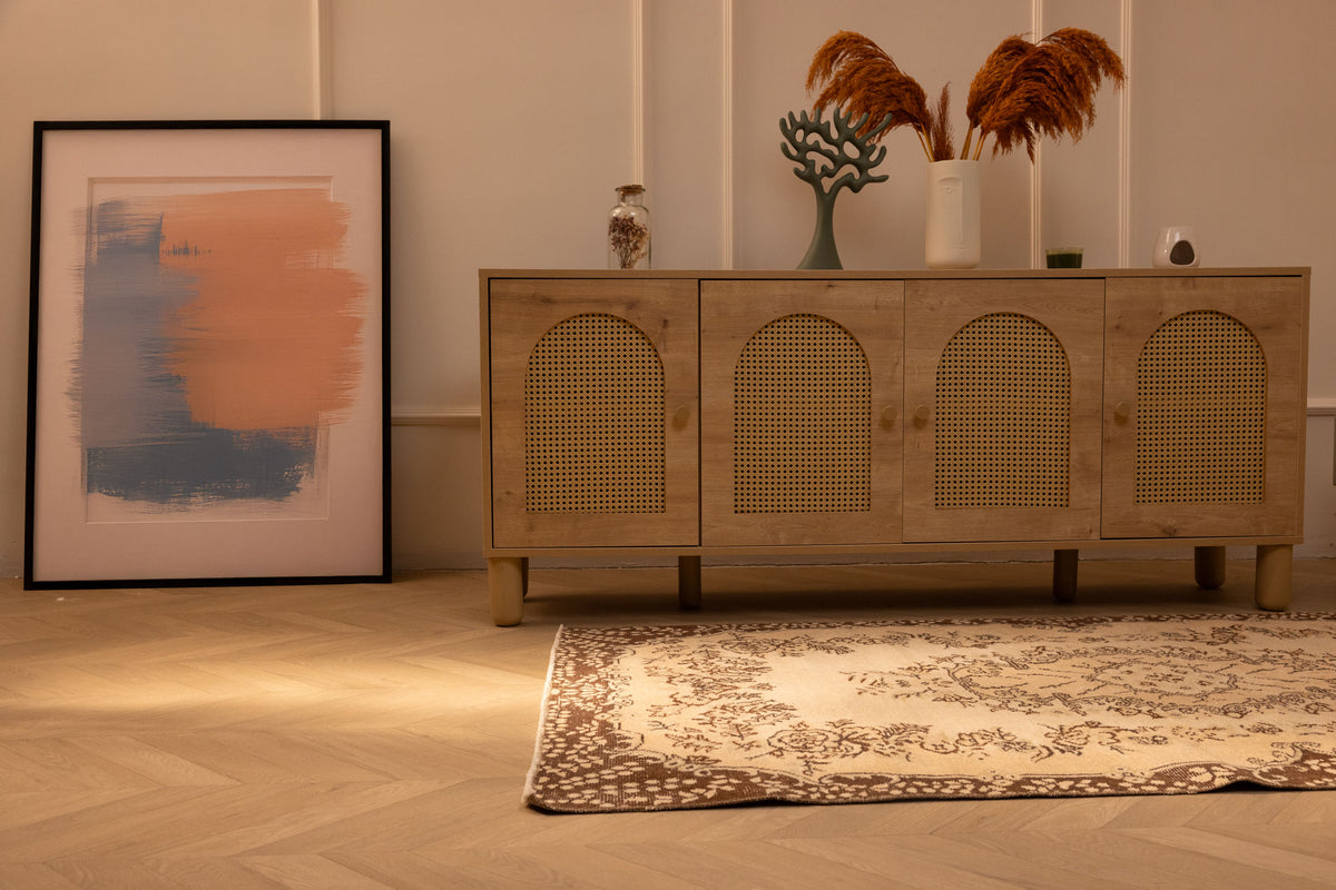 Handmade vintage Isparta wool and cotton rug in white and beige with floral patterns, 3x6 ft farmhouse style area rug.