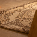 Hand-woven vintage Isparta Turkish rug in white and beige with floral patterns, 3x6 ft wool and cotton blend.