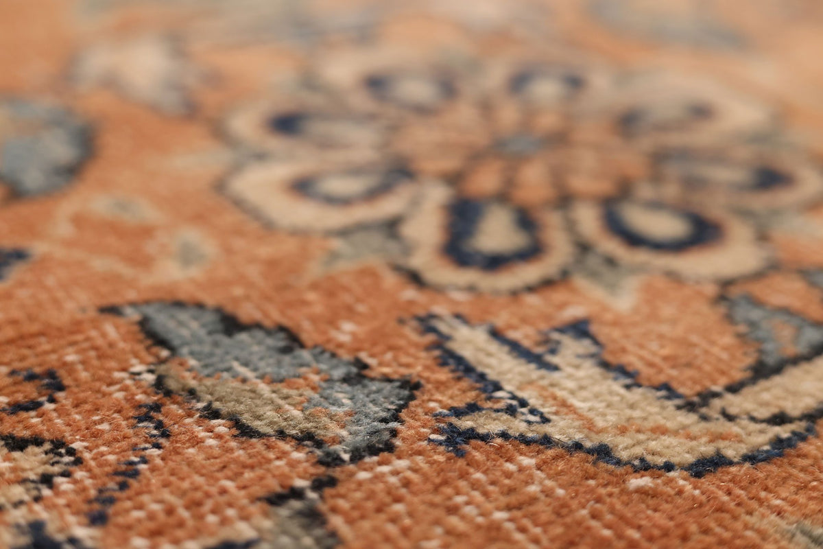 Vintage Manisa Turkish Runner Rug 4x7 ft — Orange & Blue Floral