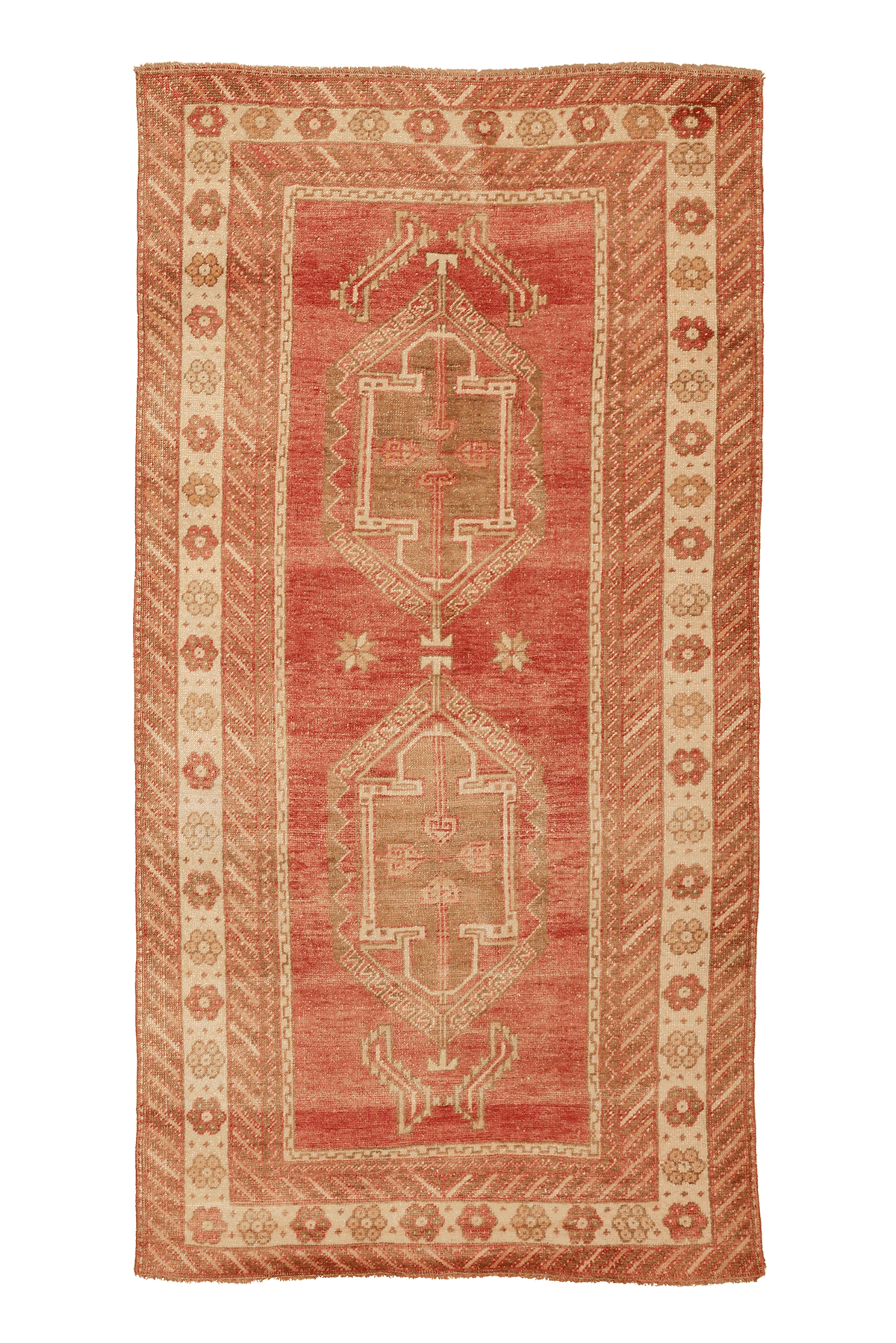 Vintage Malatya Turkish Runner Rug 3x7 ft — Red & Brown Distressed