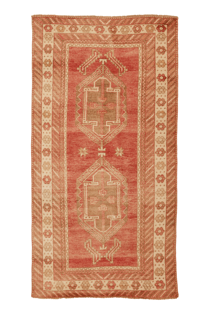 Vintage Malatya Turkish Runner Rug 3x7 ft — Red & Brown Distressed