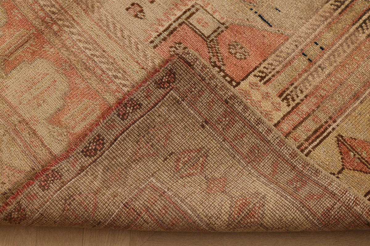 Vintage Kayseri Turkish Area Rug 4x7 ft — Beige & Orange Geometric