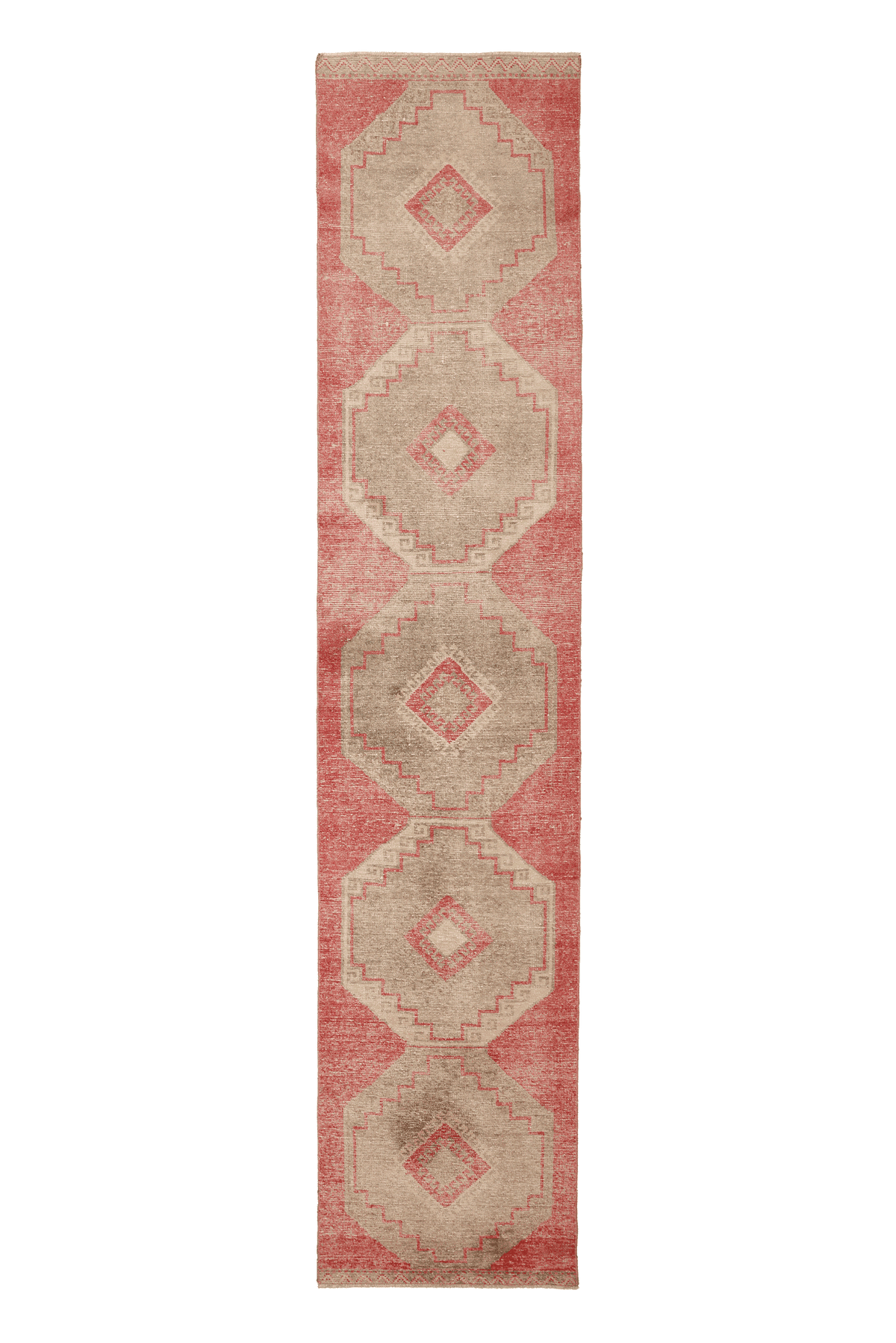 Vintage Malatya Turkish Runner Rug 3x13 ft — Red & Beige Geometric