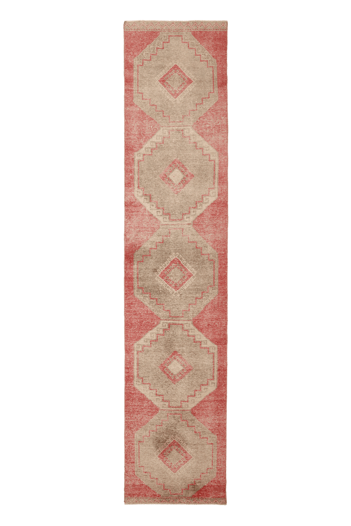 Vintage Malatya Turkish Runner Rug 3x13 ft — Red & Beige Geometric