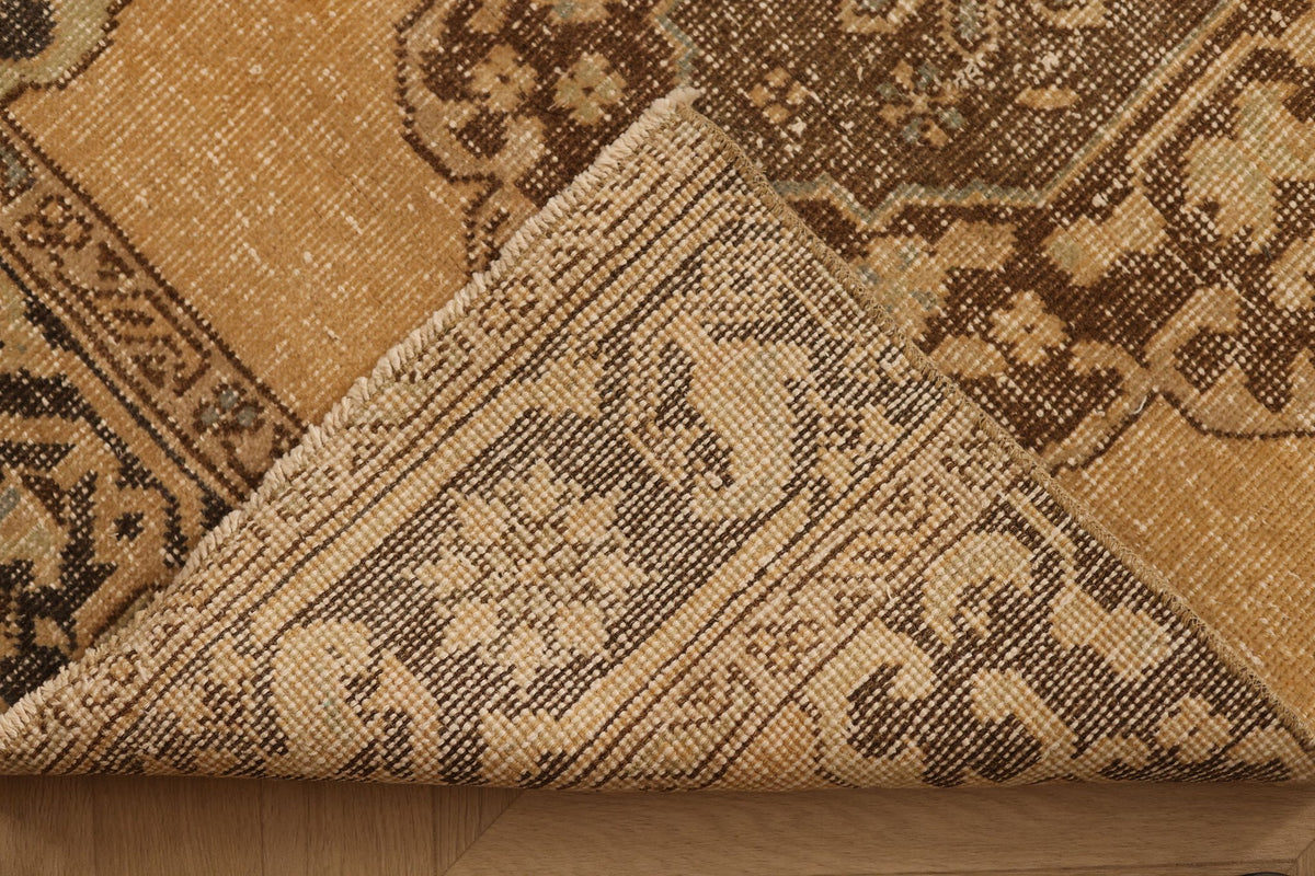 Vintage Konya Turkish Runner Rug 3x13 ft — Beige & Brown Distressed