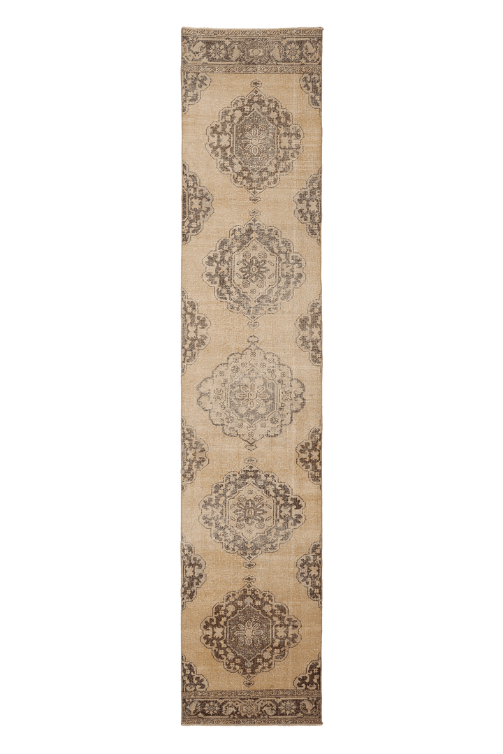 Vintage Konya Turkish Runner Rug 3x13 ft — Beige & Brown Distressed