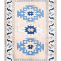 Vintage Niğde Turkish Area Rug 4x6 ft — Beige & Blue Geometric (No. 48965)