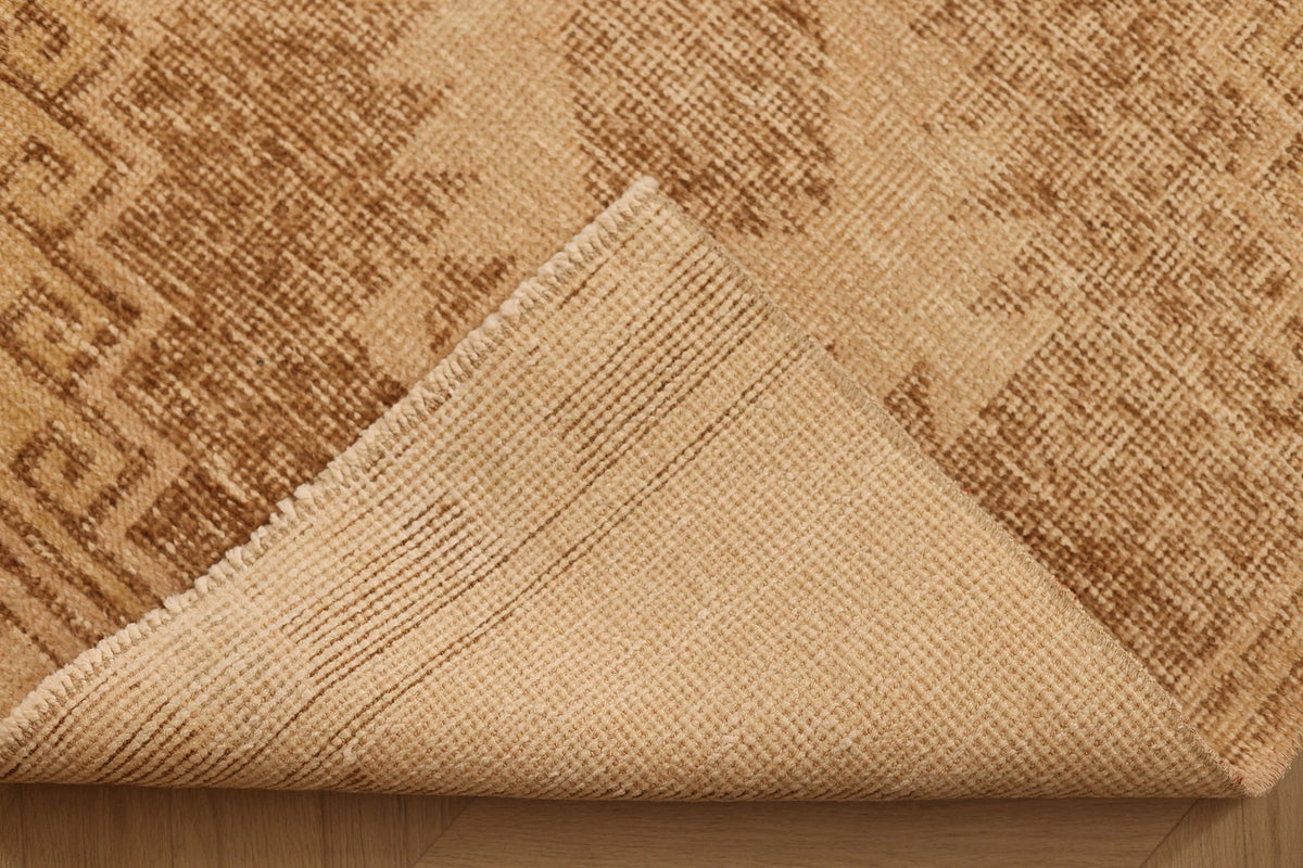 Vintage Malatya Turkish Runner Rug 3x13 ft — Beige & Brown Geometric
